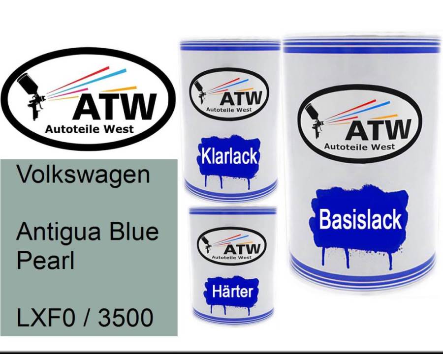 Volkswagen, Antigua Blue Pearl, LXF0 / 3500: 500ml Lackdose + 500ml Klarlack + 250ml Härter - Set, von ATW Autoteile West.